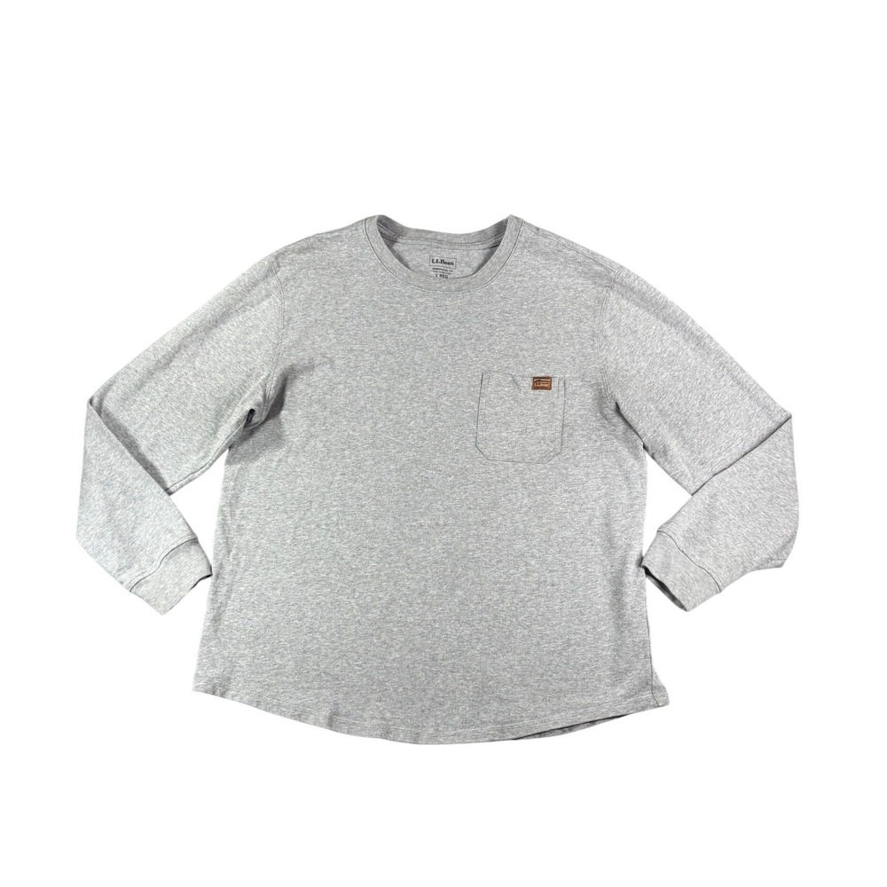 LL Bean Mens Long Sleeve Pocket T-Shirt Gray Traditional Fit Large Regular